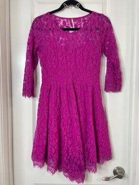 Free People Fuchsia Lace Fit-and-Flare Mini Dress